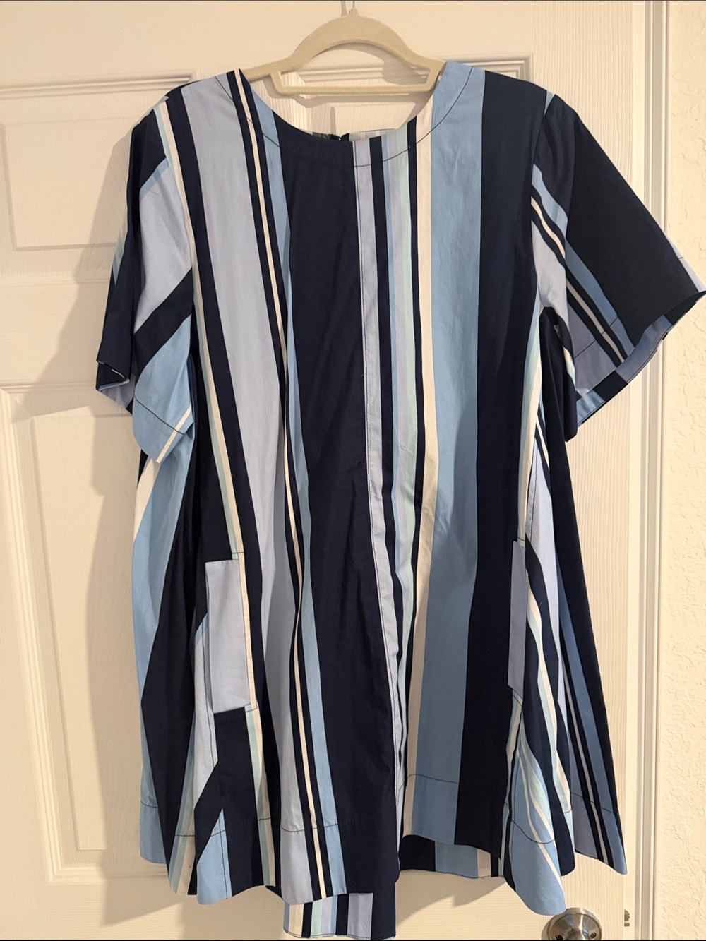 Maeve Vertical Stripe A-Line Tunic in Navy and Light Blue